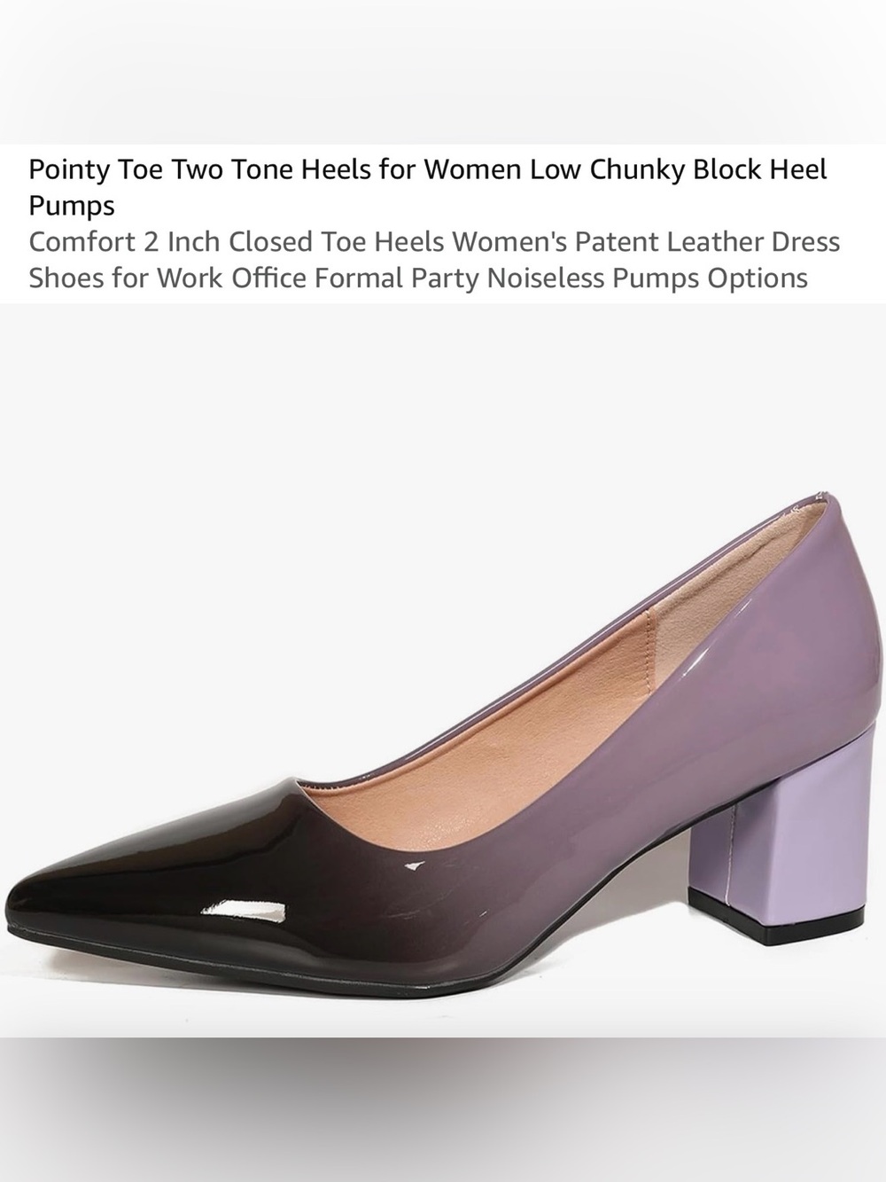 NEW Classic Pointed Toe Patent Heel Two Toned Black/Purple. Size 8